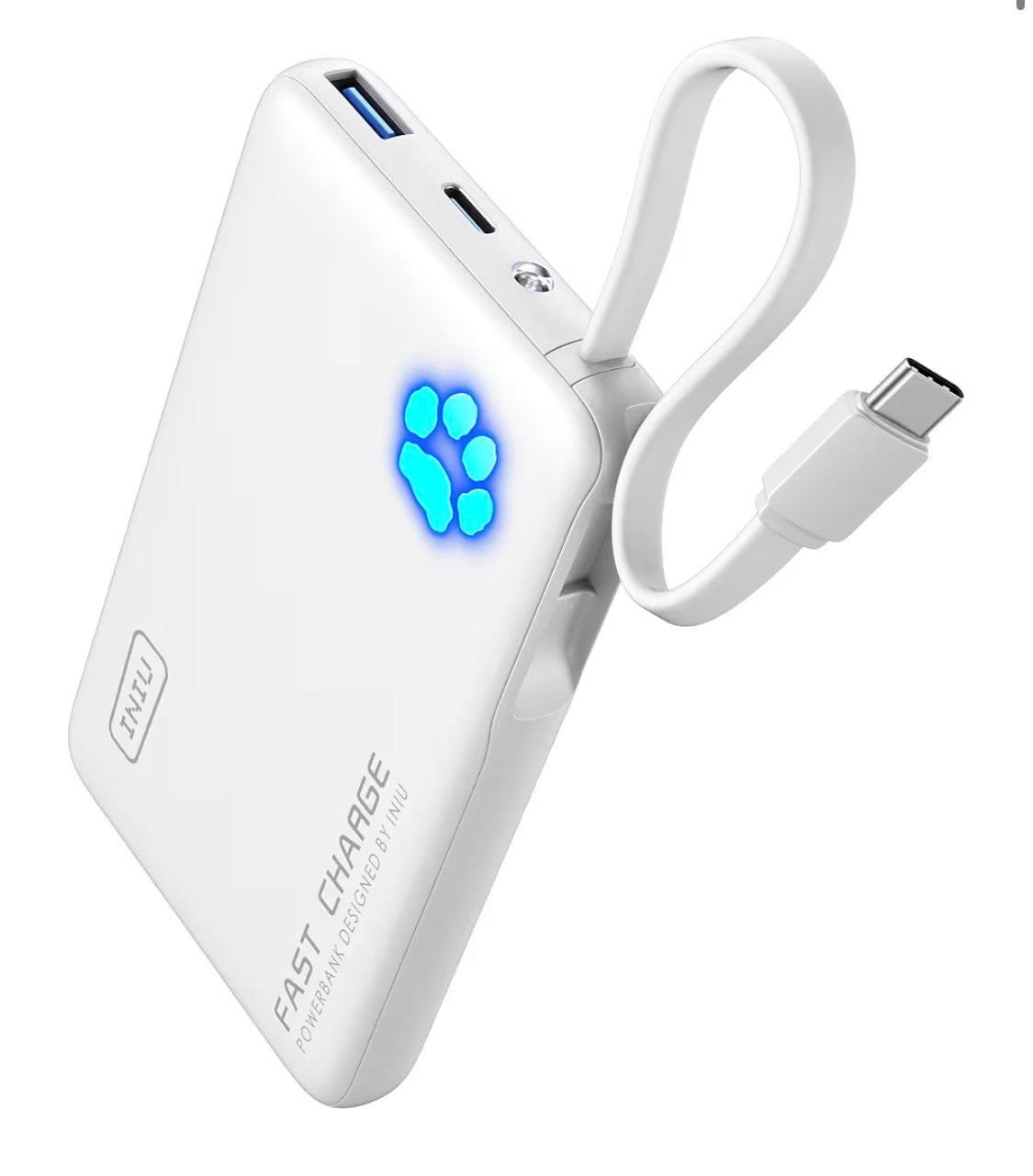 Portable Charger, Slim 10000mAh Power Bank with Build in USB-C Cable, 45W Fast Charging Mini Battery Pack - Yellow