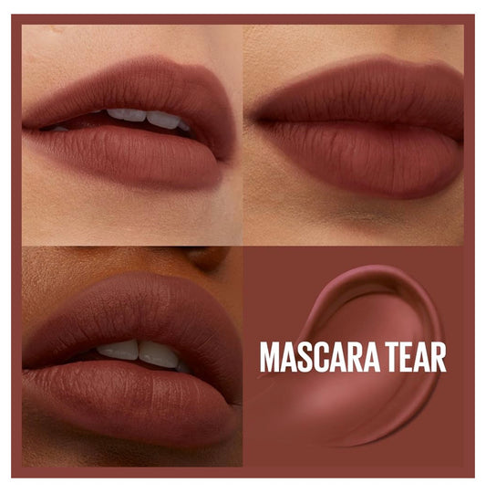 MAYBELLINE Super Stay Teddy Lip Tint, Langblywende Mat Lipstiffie Vir Tot 12 UUR Drag - (Mascara Tear) 1st
