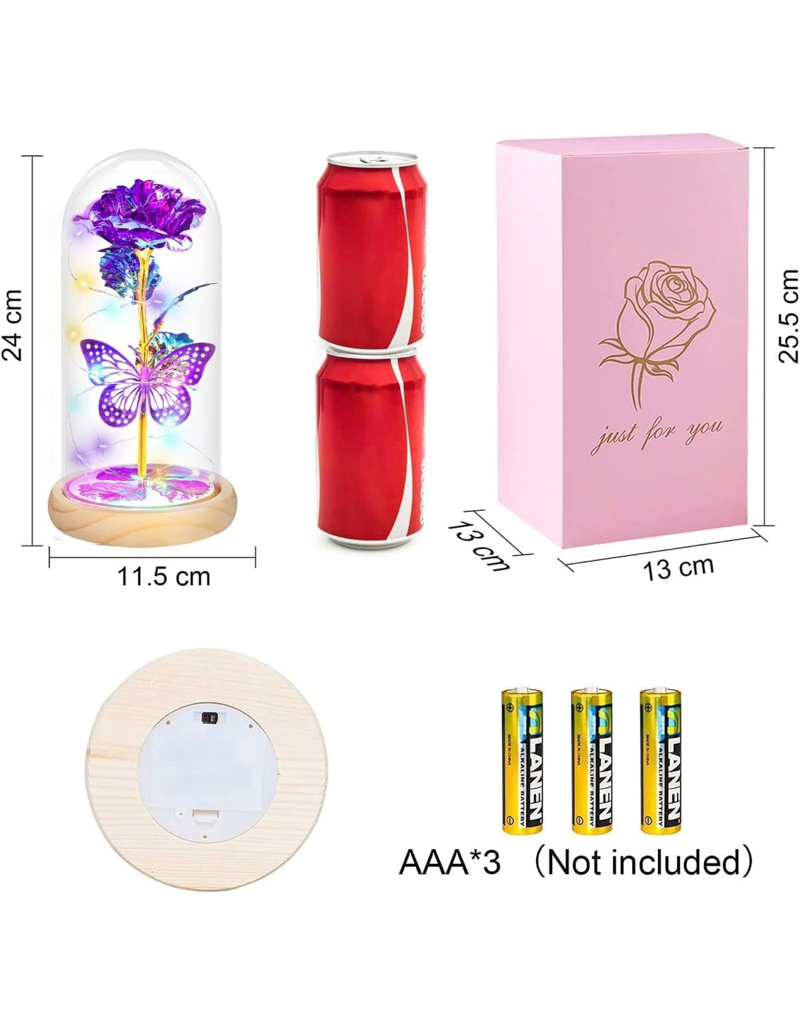 Red Timeless Crystal Rose w/ Butterfly - Illuminated Dome Glass - Special Occasion/Gifts