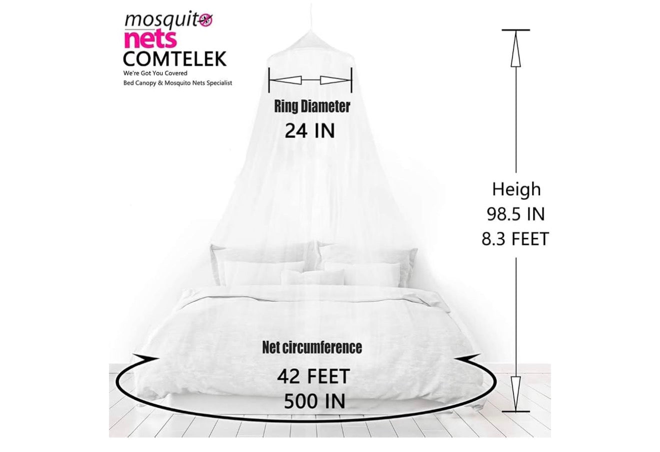 Bedhemel met Dubbelsirkel Wit Veer Droomvanger en 50 LED Feetjie Stringligte – Unieke Styl Koepel Bednet Gordyne Bedhemel