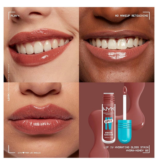 NYX PRO MAKEUP Lip IV Hydrating Glossy Lip Stain, Langdurig, Getint, Veganistiese Formule met 12 UUR Hidrasie - Hydra Honey
