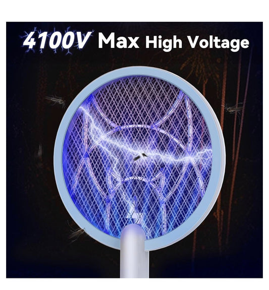 Electric Fly Swatter 4100V Dual Mode Bug Zapper Racket Mosquito Killer with 1800 mAh Rechargeable Battery, Purple Light, Usb-C charging - 1PK
