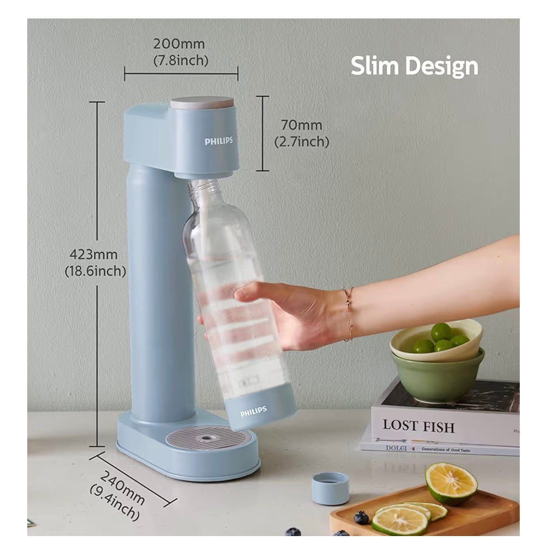Soda Maker / Sparkling Water Machine, Lightweight & Easy to Use (Blue)