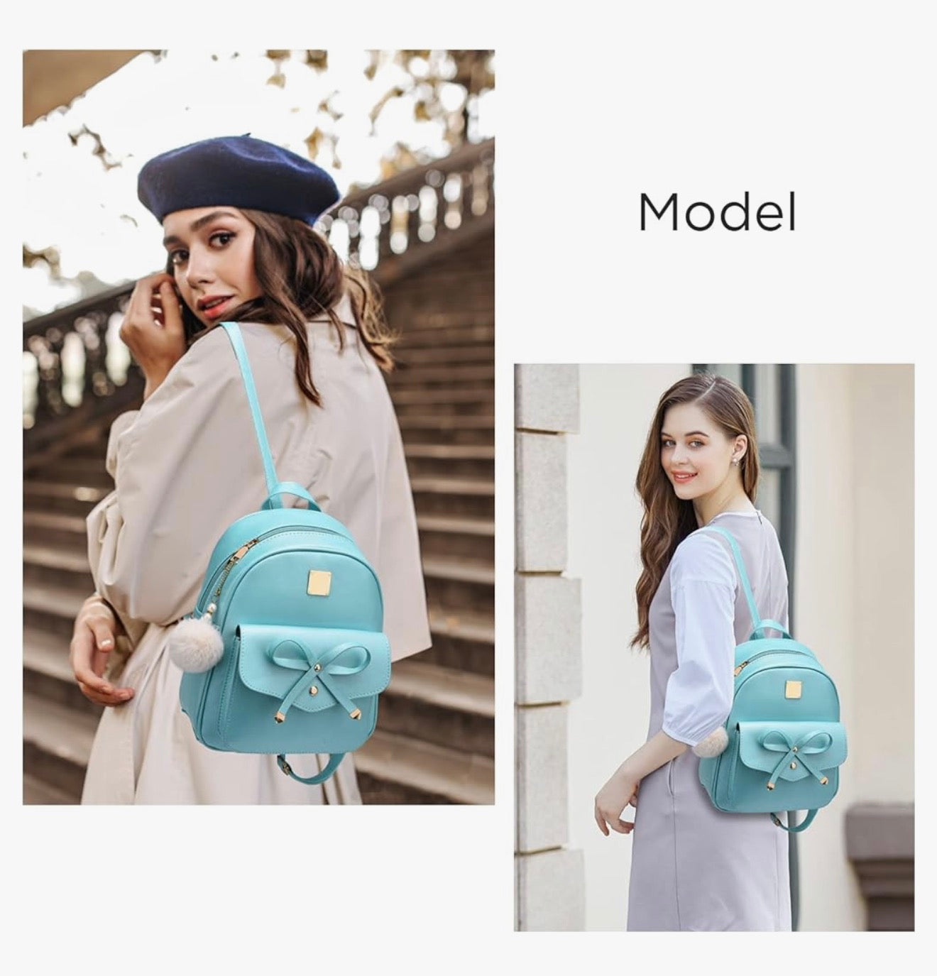 iGirls Bowknot 3-Stukke Mode Leer Rugsak Rugsakhandsak vir Vroue Ruksak vir Dames Skouersak - (Pêrel B)