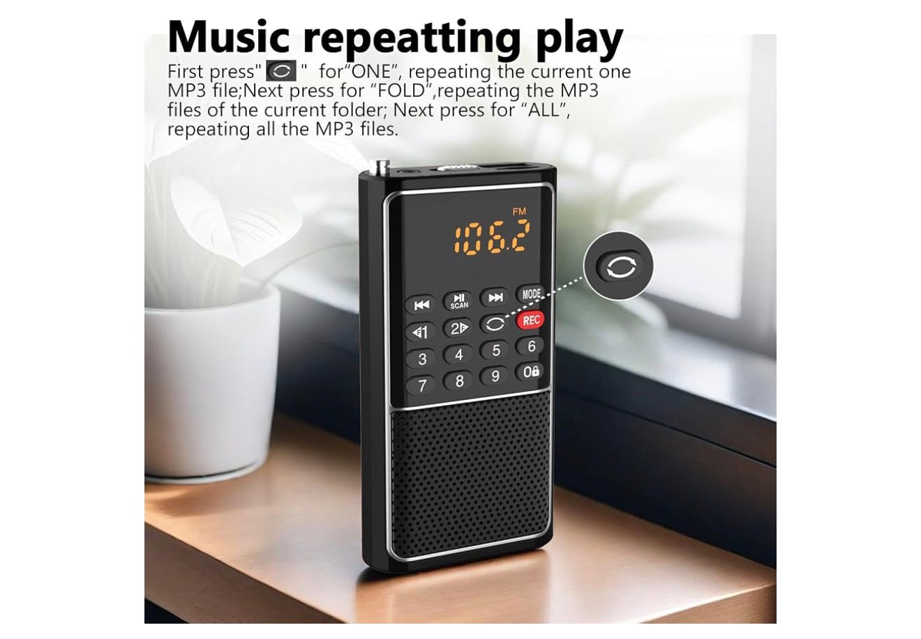 Mini Draagbare FM-radio USB-speler, TF/SD-kaart/USB-gleufondersteuning Mp3-speelopname, Sak-Walkman Klein radio met sluitknoppie, Polsbandjie, Herlaaibare battery-aangedrewe, Uitstekende ontvangs en klank