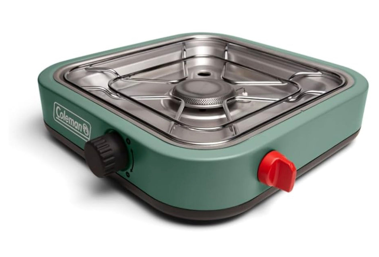 Coleman 18 1-Brander Kampstoof, Draagbare Kookplaat met 8000 BTU & Vuurhoutjielose Aansteking, Pas 12-Duim Pan, Ideaal vir Buitelewe Kook, Kampering, Agterkleppartytjies, Braai, BBQ's, en Meer