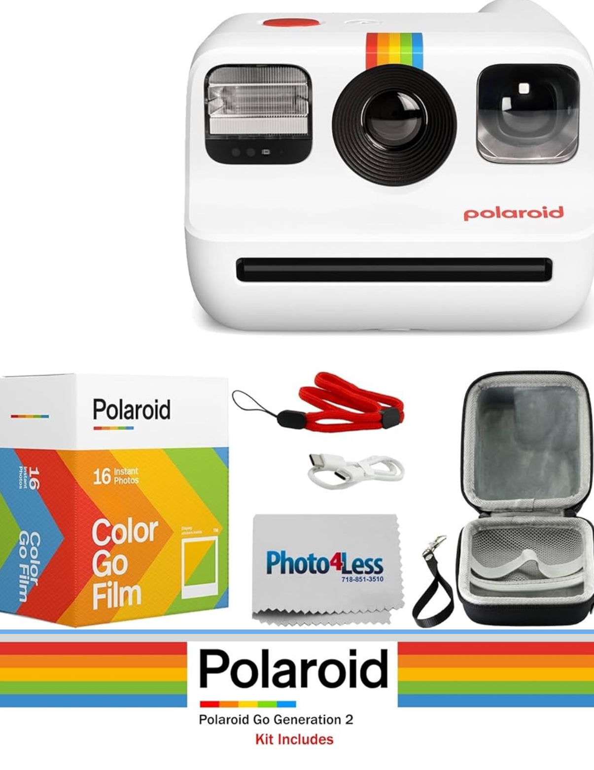 Polaroid Go Mini Camera Bundled with Polaroid GO Color Film Hard Carrying Case, Lens Cleaning Cloth - Black