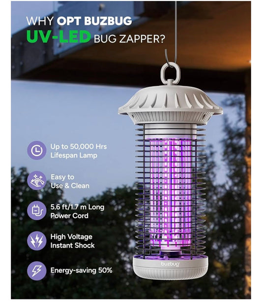 LED Bugdoder Binne Buite, Tot 50000 Ure Lewensduur Lamp, Energiebesparend & Dubbelband Aantrekking, 1.7 m Kragkabel, Hoogspanning Muskiet Vlieg Doder Val Moordenaar - (Wit)