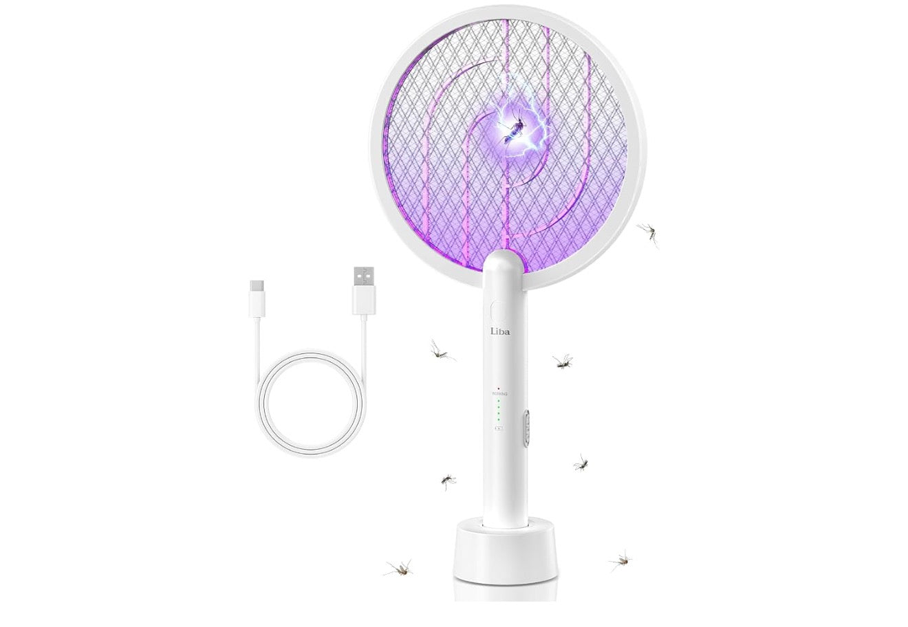 Elektriese Vliegswatter, 4000V 2-in-1 Muskietdoderlamp, USB Herlaaibaar met 5-Laag Veiligheidsnet, Koordlose Insektedoder Lokval Huis Kantoor Kamp Stoep