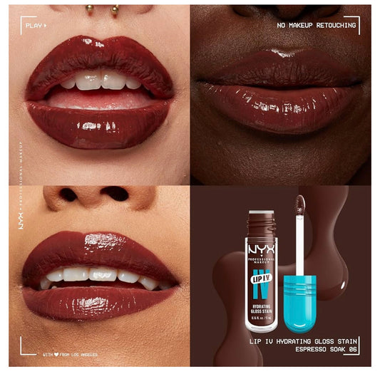 NYX PRO MAKEUP Lip IV Hydrating Glossy Lip Stain met 12H Hidrasie – Espresso Soak (Bruin)