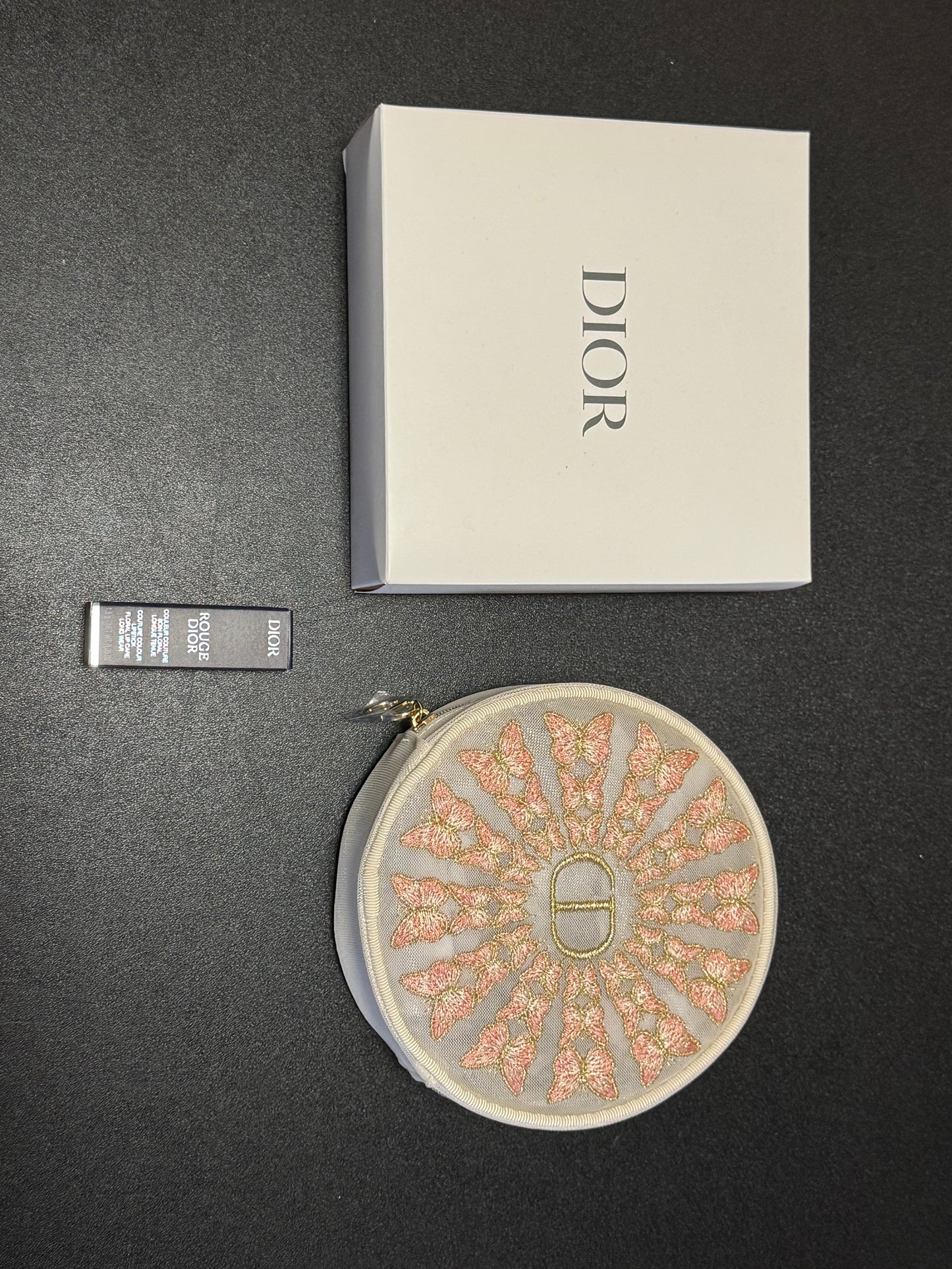Dior Skoeier Geborduurde Ronde Beursie Sakbedeltjie met Lipstiffie
