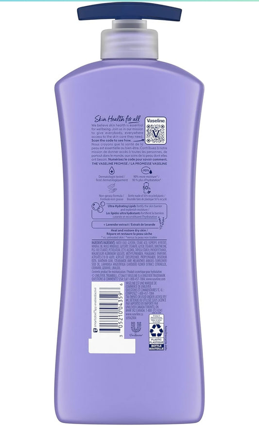 Vaseline Intensive Care Calm Healing Body Lotion 4 Telling vir Droë Vel Lotion Gemaak met Ultra-Hidrerende Lipiede en Laventel-ekstrak om Droë Vel te Herstel en te Genees 20.3 Oz
