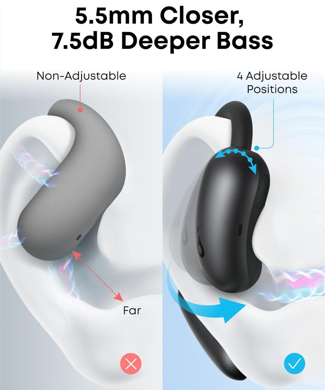 Soundcore AeroFit 2 by Anker, Open-Ear Headphones, Translation Earbuds Real Time, 4 Adjustable Positions for Every Ear Size, 2x Richer Bass, Hi-Res, 42H Playtime, IP55,AI Clear Calls,Wireless Charging