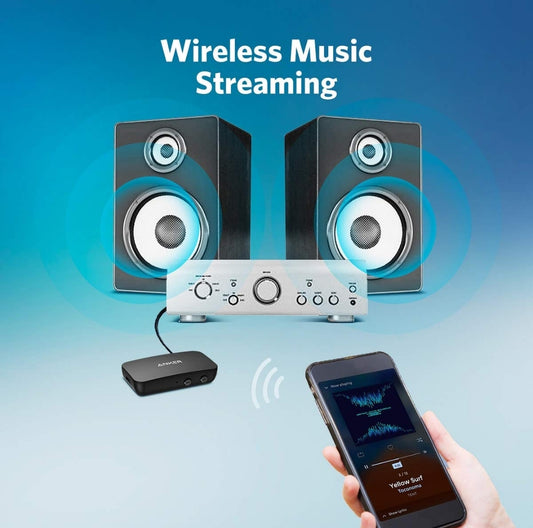 Anker Soundsync Bluetooth-ontvanger vir musiekstroming met Bluetooth 5.0, dubbele toestelverbinding, handvrye oproepe, 12-uur batterylewe, vir motor- en huisstereo - Slegs seinontvangs