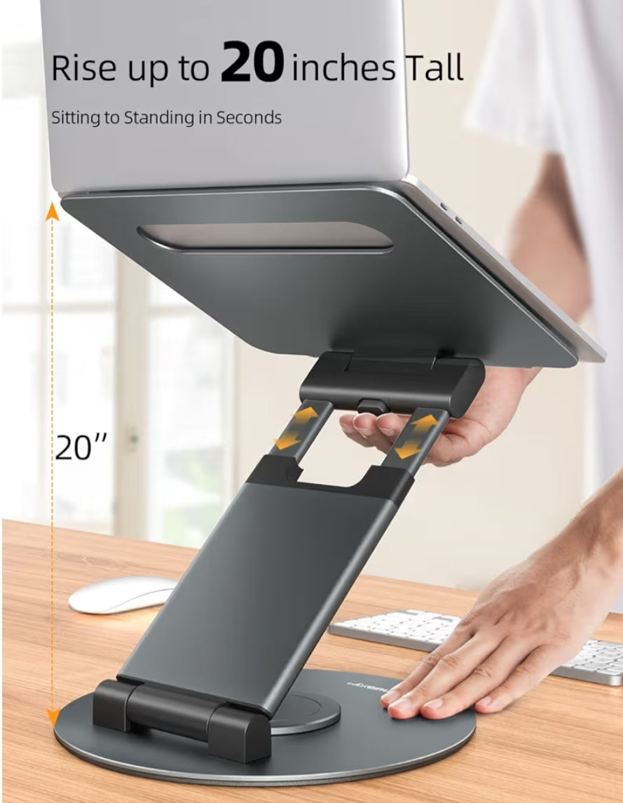 Teleskopiese 360 Roterende Skootrekenaarstaander vir lessenaar Verstelbare Hoogte Swivel Uitskuifontwerp Ergonomiese Skootrekenaarverhoger Staande Lessenaaromskakelaar Pas Alle 10-17" - Grys