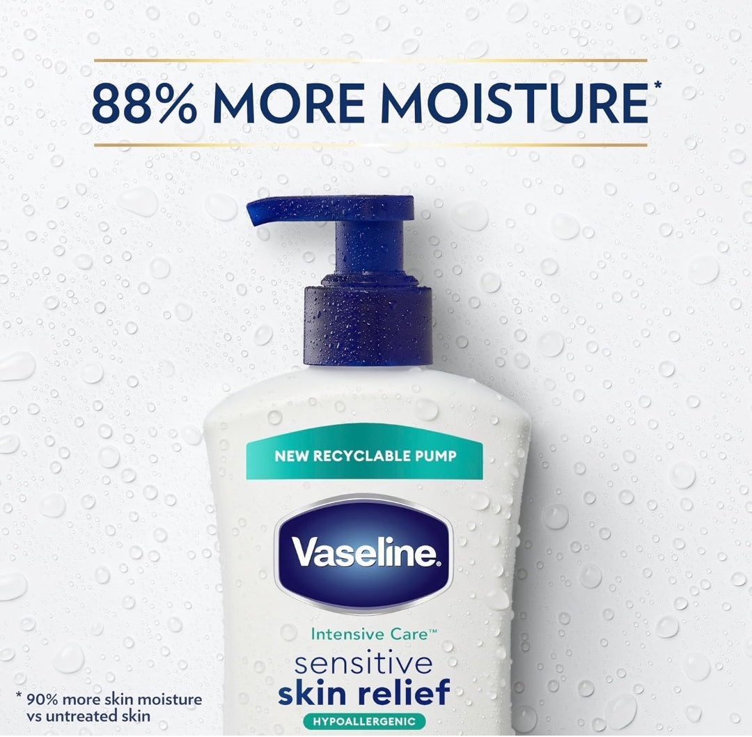 Vaseline Intensive Care Body Lotion 4 Pack Sensitive Skin Relief For Dry Skin With Colloidal Oatmeal and Ultra-Hydrating Lipids 20.3 oz