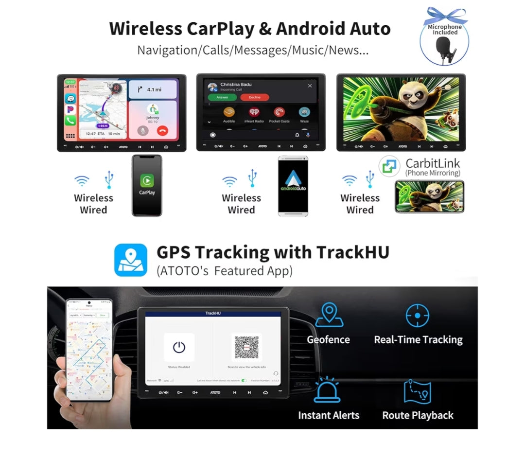 Ultra Nuwe 9" QLED Dubbel Din Android Motorstereo, 8-Kern 4G LTE/WiFi, Draadlose CarPlay&Android Auto, Dubbele Bluetooth met aptX HD, GPS-nasporing & KI-klets