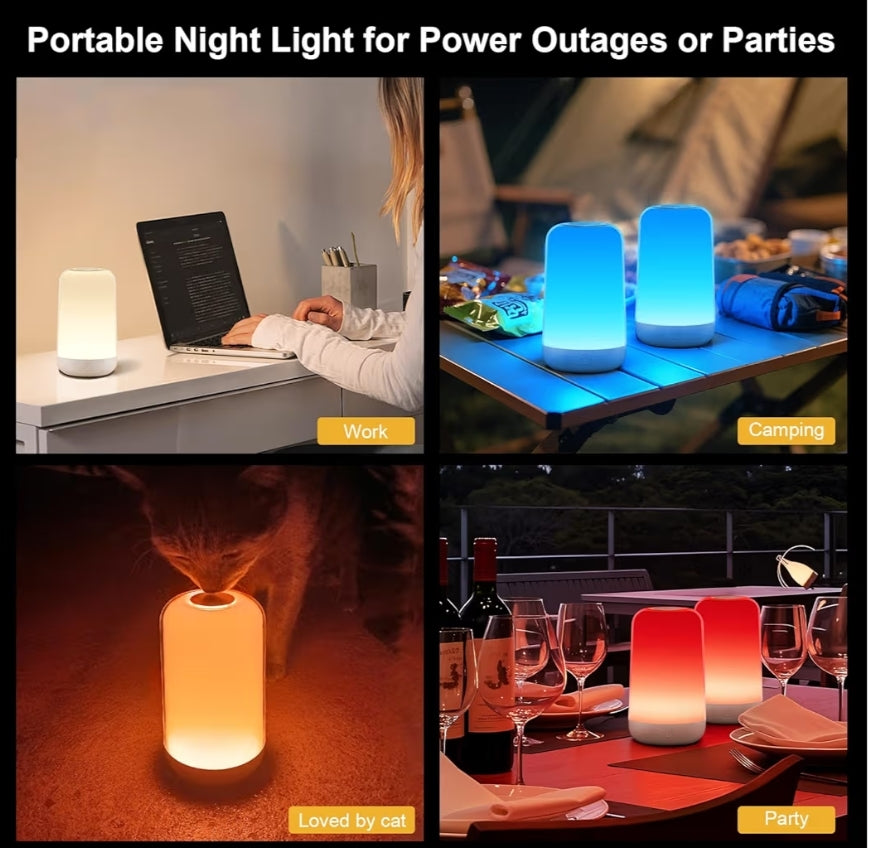 (2 Pack) RGB Touch Bedside Lamp for Nightstand, 3 Color Temperatures Rechargeable Battery Night Light, Dimmable Mood Lighting