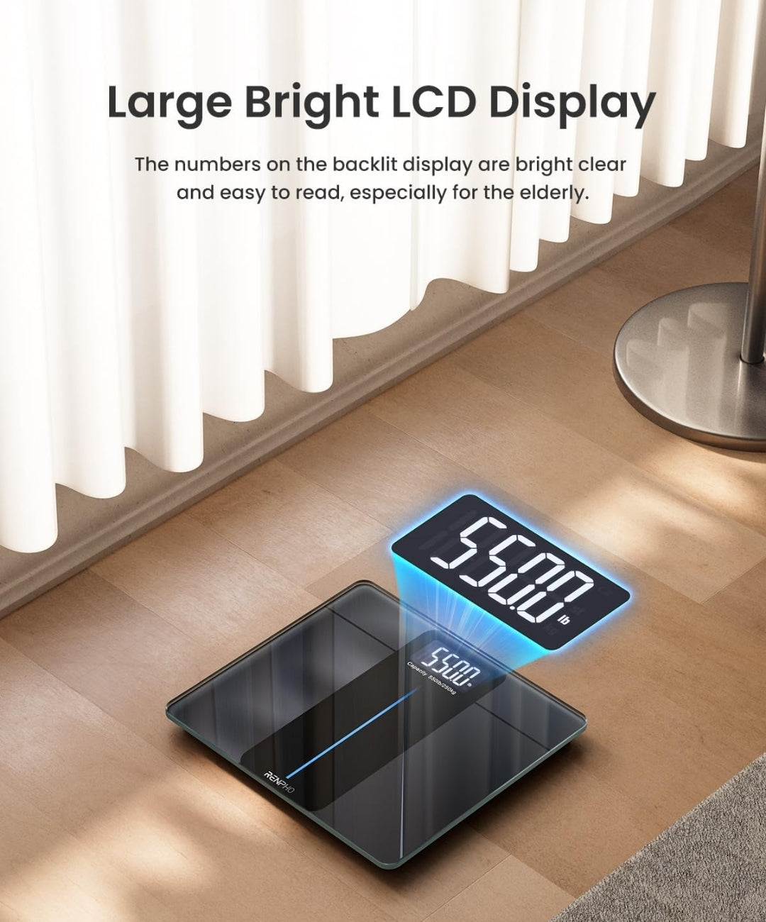 Digital Bathroom Scale w/ Large LED Display, Big Platform Weighing Machine Extra-High Capacity