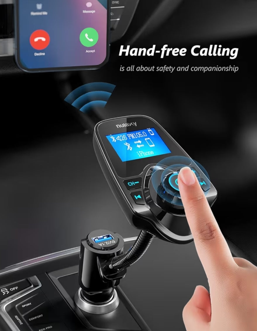 Bluetooth FM-sender 1.44" Skerm, Handsfree Oproep Draadlose Musiek Stereo Oudio Speler Radio Adapter Motorstel USB Telefoonlaaier, TF SD Kaart AUX