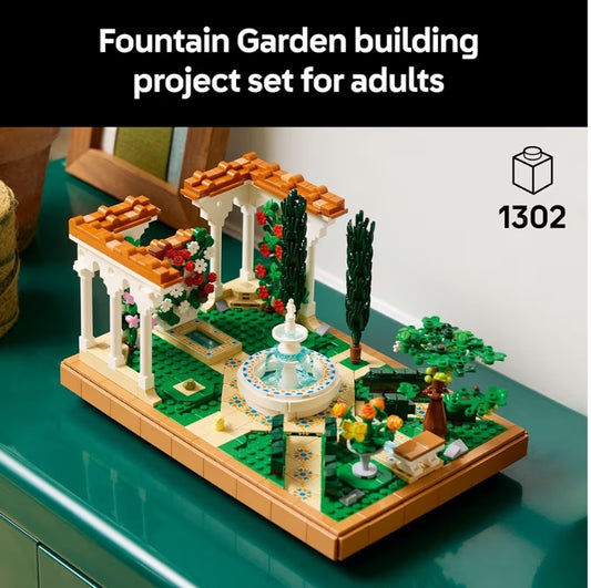 LEGO Icons Fonteintuin Boustel - Selfdoenstel vir Volwassenes, Ouderdomme 18+ - Miniatuur Handwerkboublokke met Sipresse en Wingerdstokke