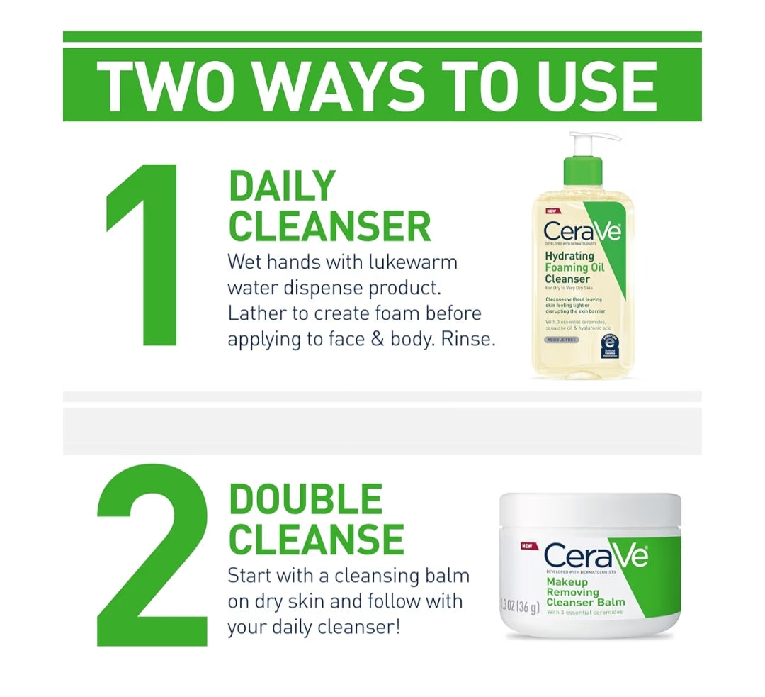 CeraVe Hydrating Foaming Oil Cleanser, Bevogtigende Reiniger met Squalane Olie + Hialuroonsuur + Ceramiede, Vir Droë tot Baie Droë Vel (236 ml)