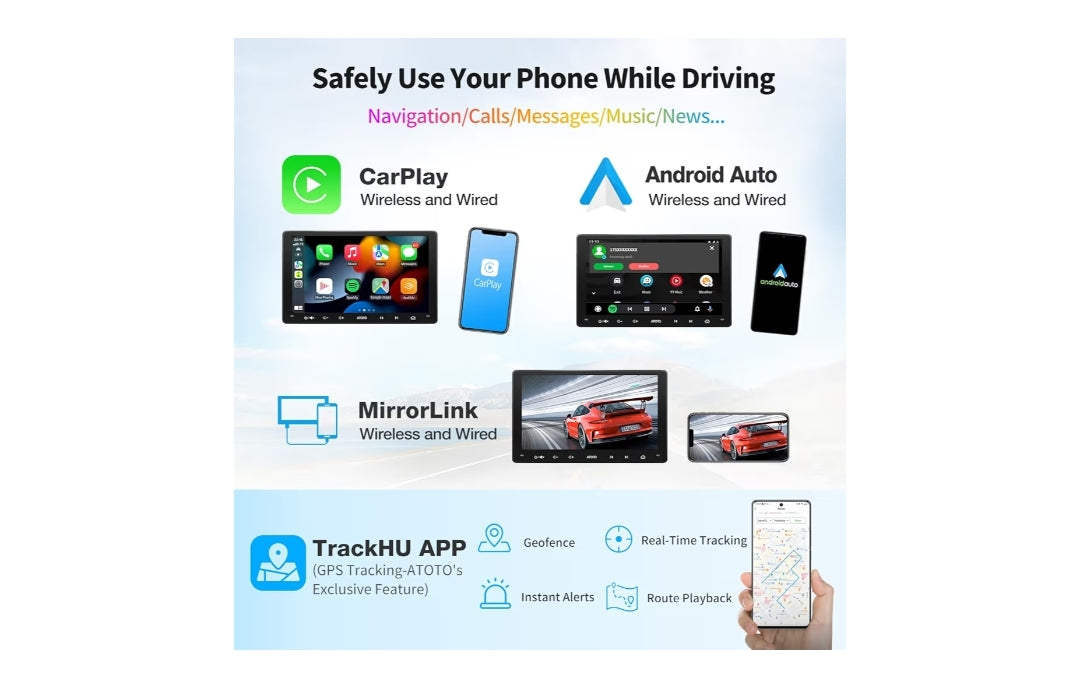9" Car Stereo, Double-DIN Radio, Wireless CarPlay & Wireless Android Auto, Mirror Link, GPS Tracking,in-Dash Navigation, Dual Bluetooth