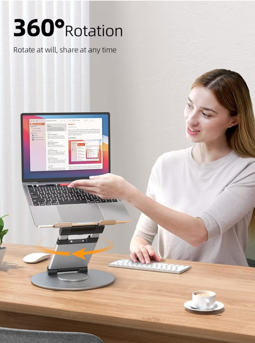 Teleskopiese 360 Roterende Skootrekenaarstaander vir lessenaar Verstelbare Hoogte Swivel Uittrekontwerp Ergonomiese Skootrekenaarverhoger Pas alle 10-17" – Silwer