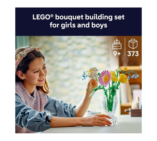 LEGO Botanicals Petite Sunny Bouquet Flower Set DIY Floral Arrangement -Faux Bluebells, Tulip, Daisy, and More