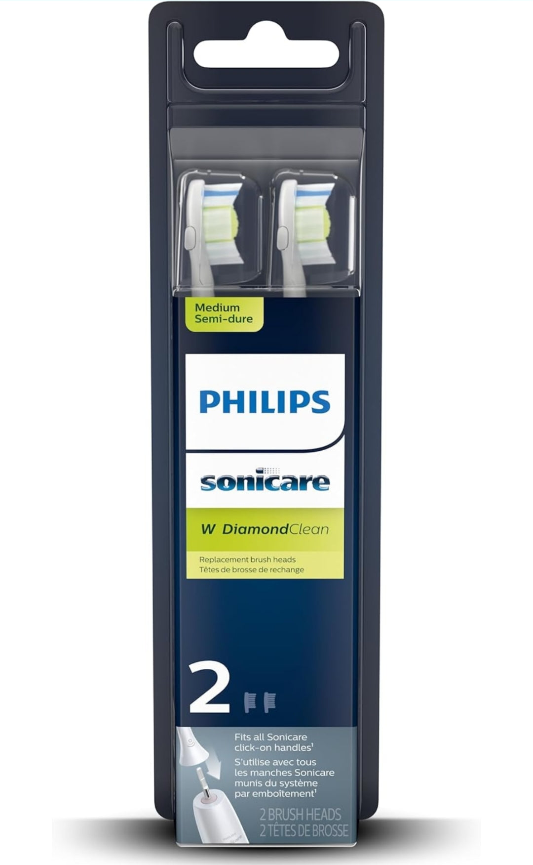 Philips Sonicare Oorspronklike W DiamondClean Vervangende Borselkoppe, 2 Borselkoppe (Wit) HX6062/65