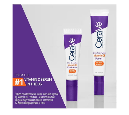 CeraVe Vitamien C-serum en Vitamien C-oogroom Velversorgingstel | Velverhelderende serum met hialuroonsuur