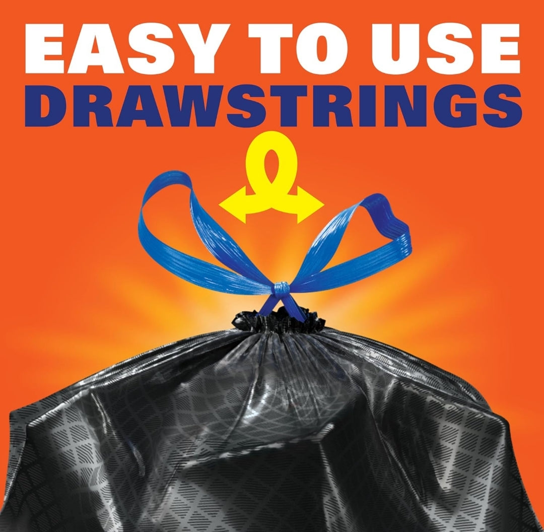 Hefty Ultra Strong 30 Gallon Trash Bags, Large Trash Break Resistant Drawstring Closure (Black) White Pine Breeze Scent, 25 Bags