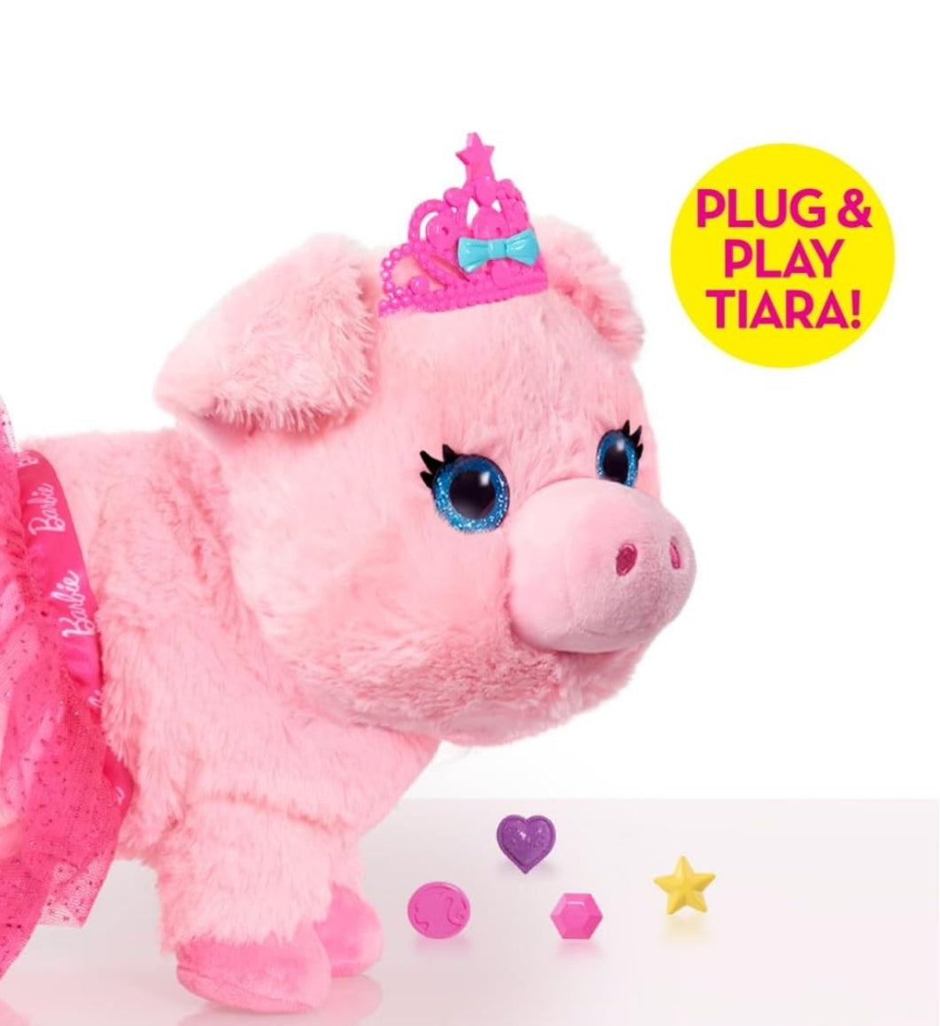 Just Play Barbie Dance & Prance 9.5-inch Piggy Plush Stuffed Animal, Includes 5 Plug and Play Charms, Pink, Kids Toys for Ages 3 Up