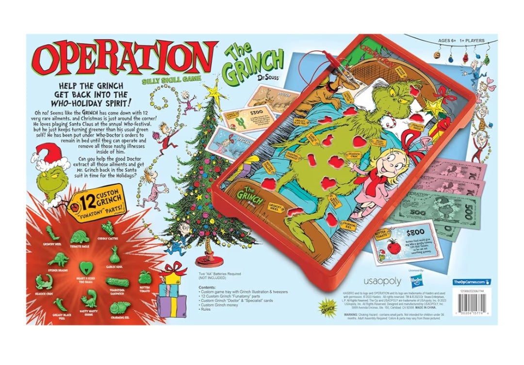 Operation: The Grinch Board Game | Classic Dr. Seuss Art & Custom Funatomy Parts