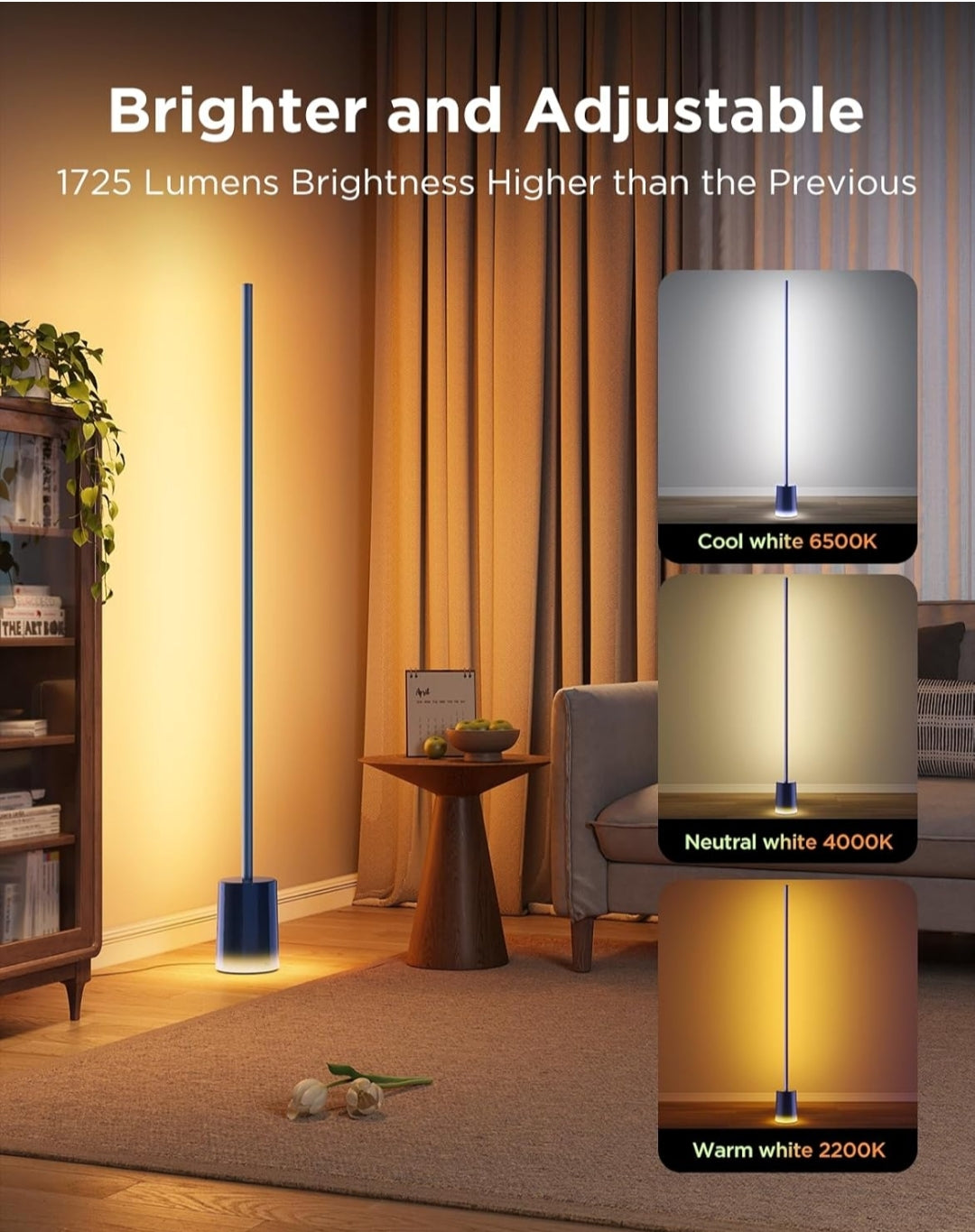Govee Floor Lamp 2 with Matter, RGBIC, Warm Cool White LED, Alexa Compatible, 1725lm, Music Sync, Scene Modes, Smart Floor Lamp for Living Room, Bedroom, Blue(1 Pack)