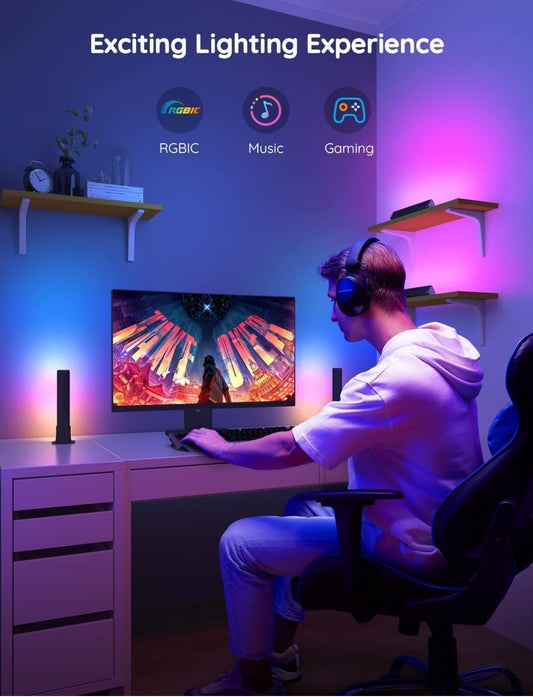 Govee Smart LED-ligstawe, werk saam met Alexa en Google Assistant, RGBICWW WiFi TV-agtergrondligte met toneel- en musiekmodusse vir speletjies, foto's, rekenaars, kamerversiering