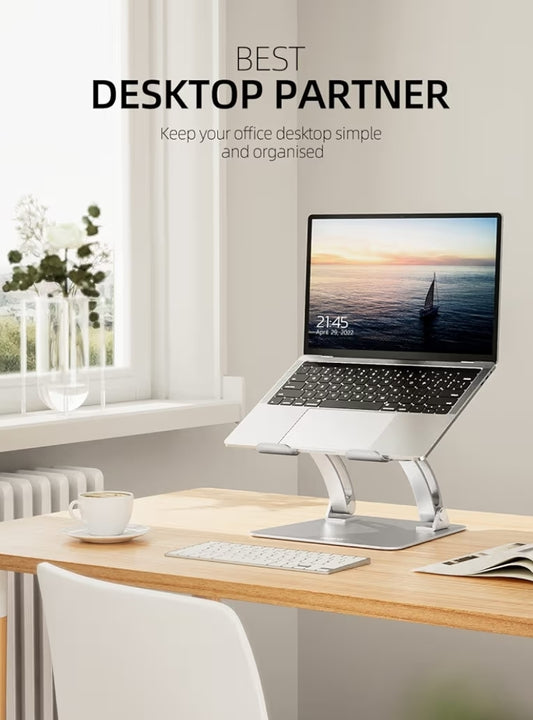 Fully Adjustable Laptop Stand Dual Foldable Aluminum Riser w/ Heat-Vent, Ergonomic Accessories Compatible with All 10-17" Laptops (Silver)
