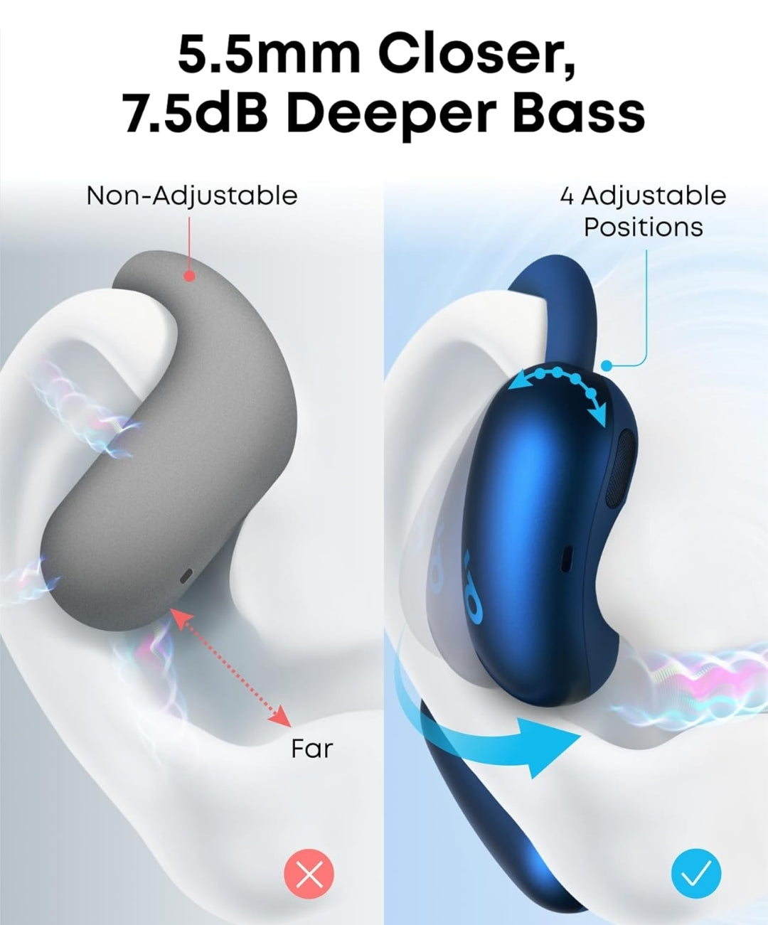 Soundcore AeroFit 2 by Anker, Open-Ear Headphones, Translation Earbuds Real Time, 4 Adjustable Positions for Every Ear Size, 2x Richer Bass, Hi-Res, 42H Playtime, IP55,AI Clear Calls,Wireless Charging