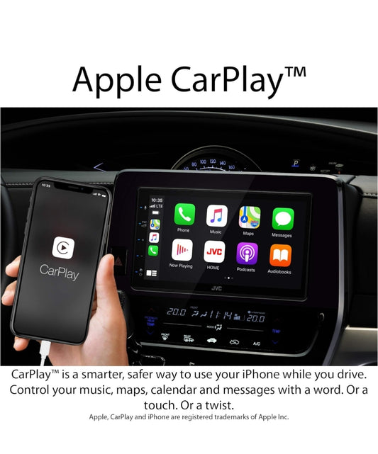 JVC KW-M560BT Apple CarPlay Android Auto Multimedia Speler met 6.8" Kapasitiewe Raakskerm, Bluetooth Oudio en Hands-Free Oproepe, MP3-Speler, Dubbel DIN, 13-Band EQ, SiriusXM, AM/FM Motorradio