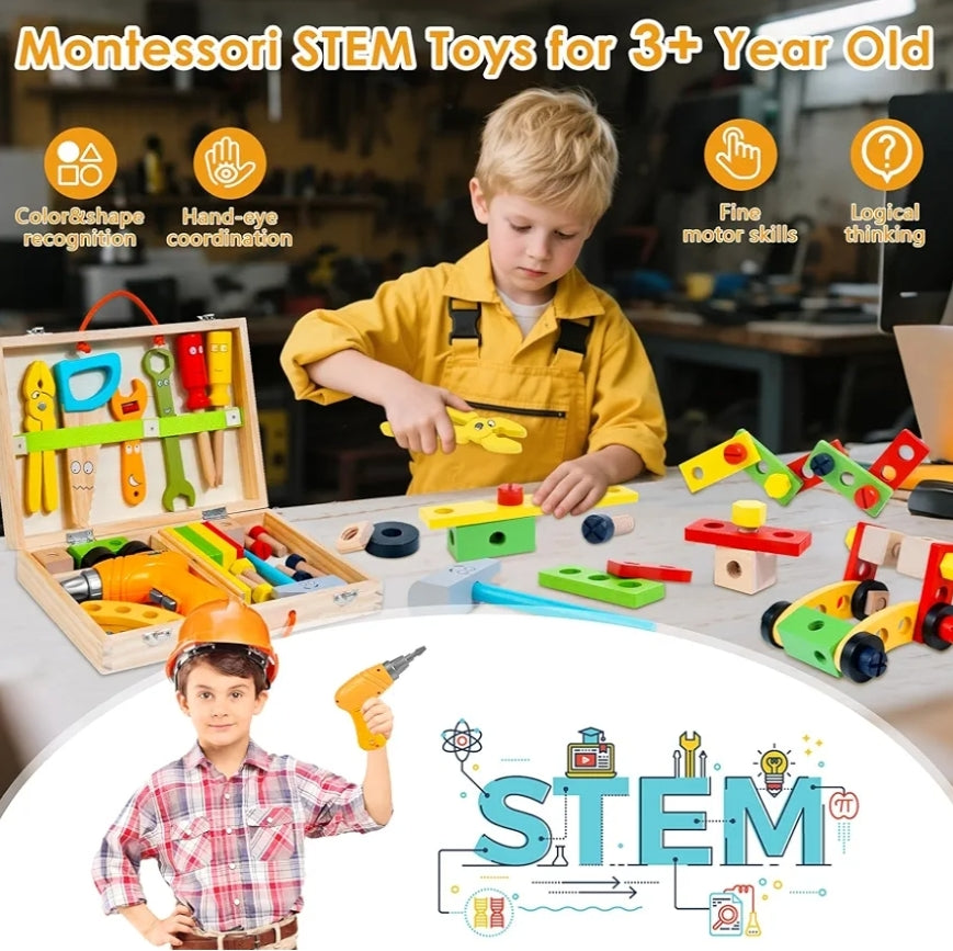 Kids Tool Set w/ Electric Drill & DIY Stickers, Toddler Tool Set for Kids Ages 3-5 Year Old Boys Girls - Construction Toys