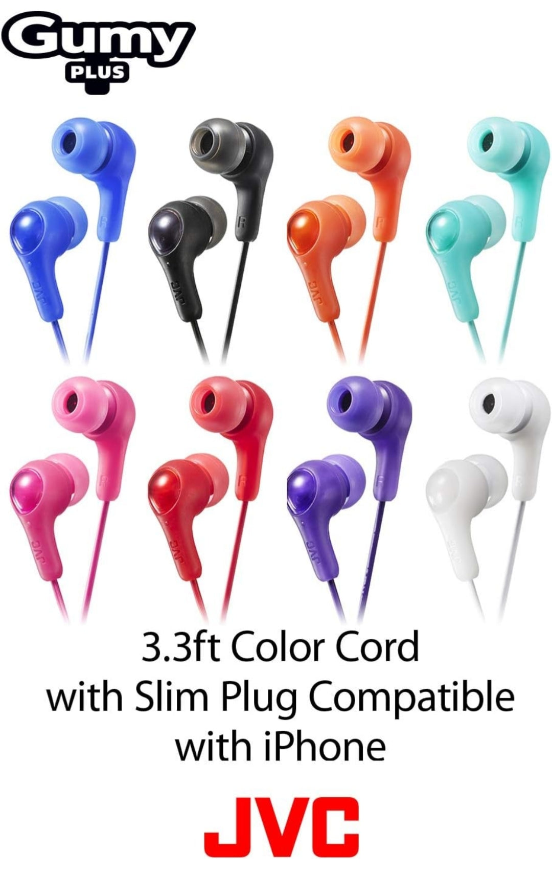 JVC Gumy in-oor-oordopjes, Kragtige klank, Gemaklike en veilige pasvorm, Silikoon oordopjes S/M/L - HAFX7R Rooi
