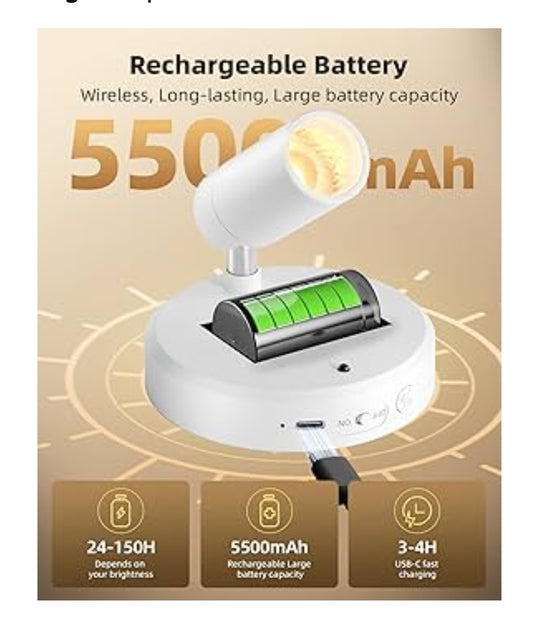 Binnenshuise Kolligte, 5500mAh Herlaaibare Liggie met Afstandbeheer, Draadlose Mini Kuns Aksent Kolligte met Tydhouer en Dimmer (2pk – Wit)