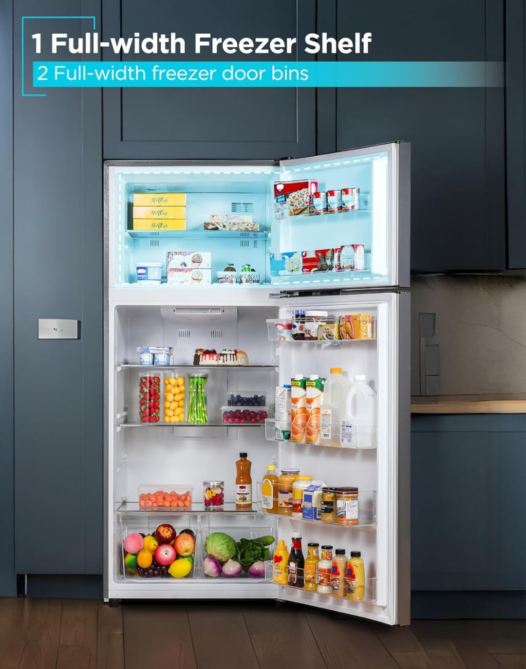 BLACK+DEDECKER 14.6 Kub. Vt. Bo-op Yskas met Vleiskas, 2-Deur Yskas met Bo-Vleiskas en Verstelbare Temperatuurbeheer, ENERGY STAR, BR1460HS, Roesvrye Staal Voorkoms