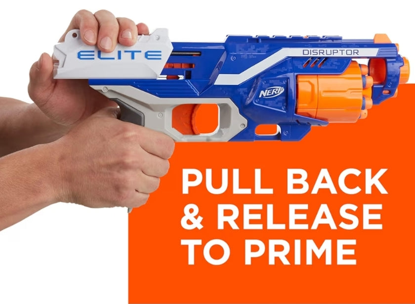 NERF Disruptor Elite Blaster - 6-Dart Rotating Drum, Slam Fire, Includes 6 Official Nerf Elite Darts