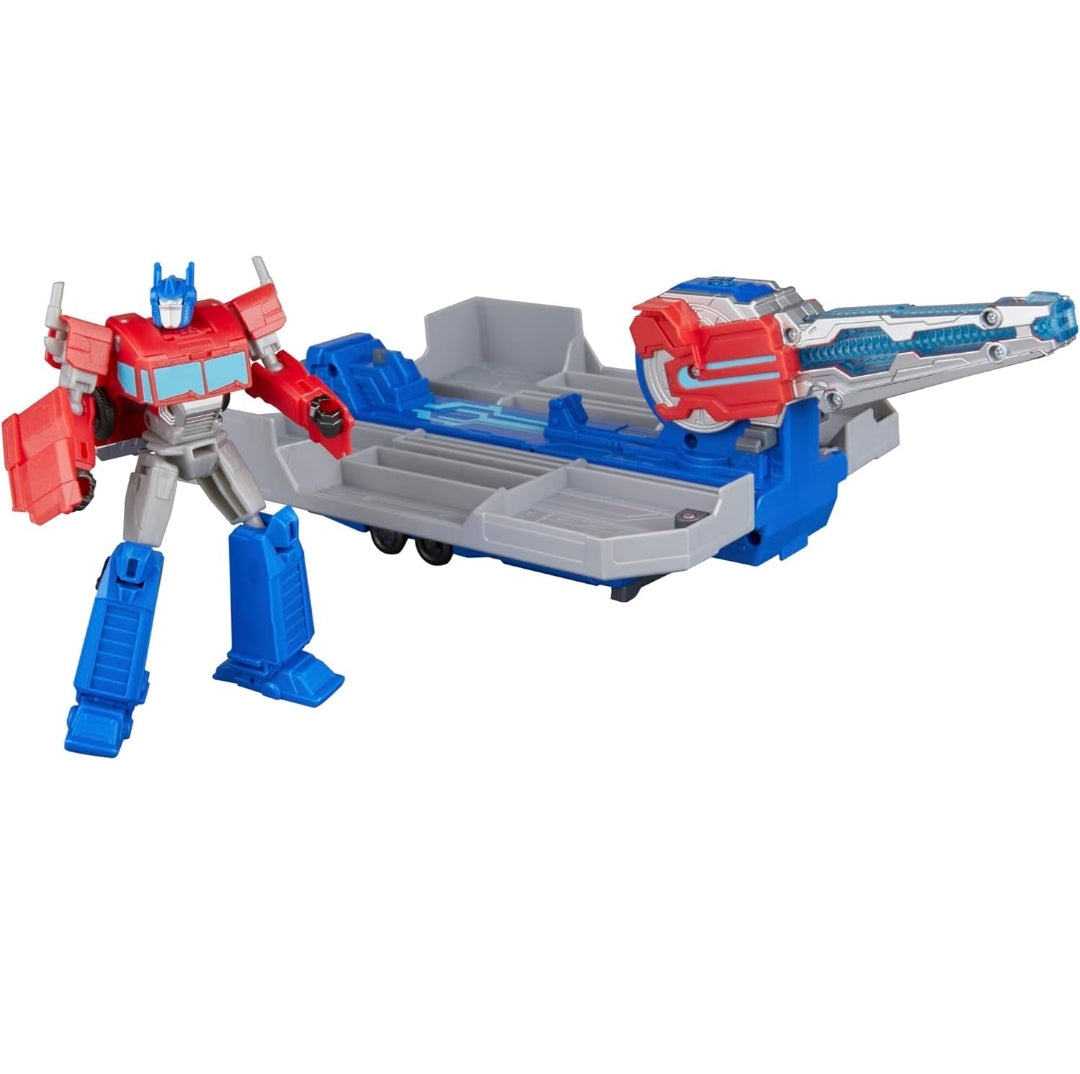 TRANSFORMERS EarthSpark Optimus Prime Battle Trailer Playset with Action Figure, Lights and Sounds, Electronic Truck Toys for Kids 6 and Up