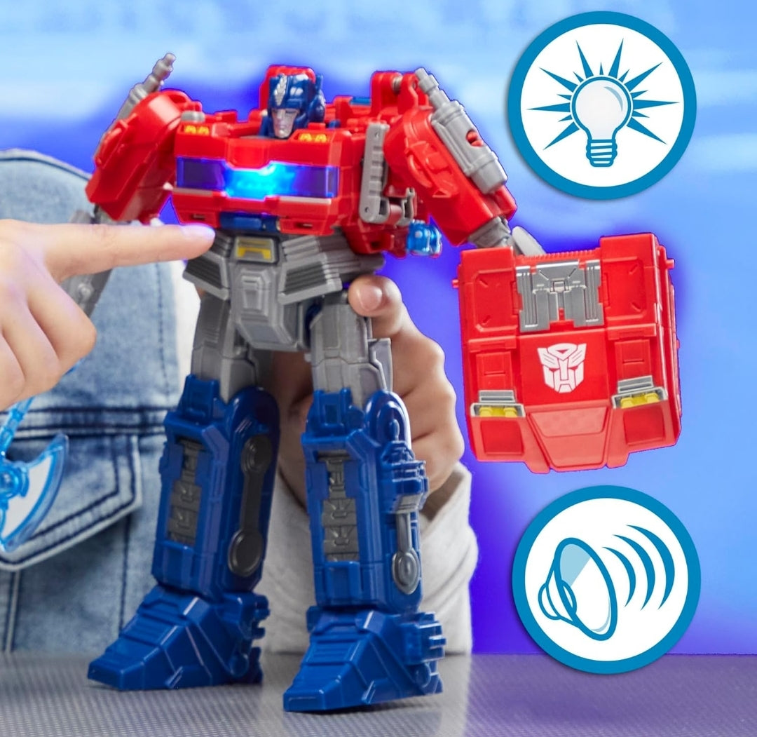 Transformers One Movie Power Flip Optimus Prime (Orion Pax) Converting Action Figure, 4 Modes, 10-inch Interactive Electronic Toy, Lights & Sounds, 6+