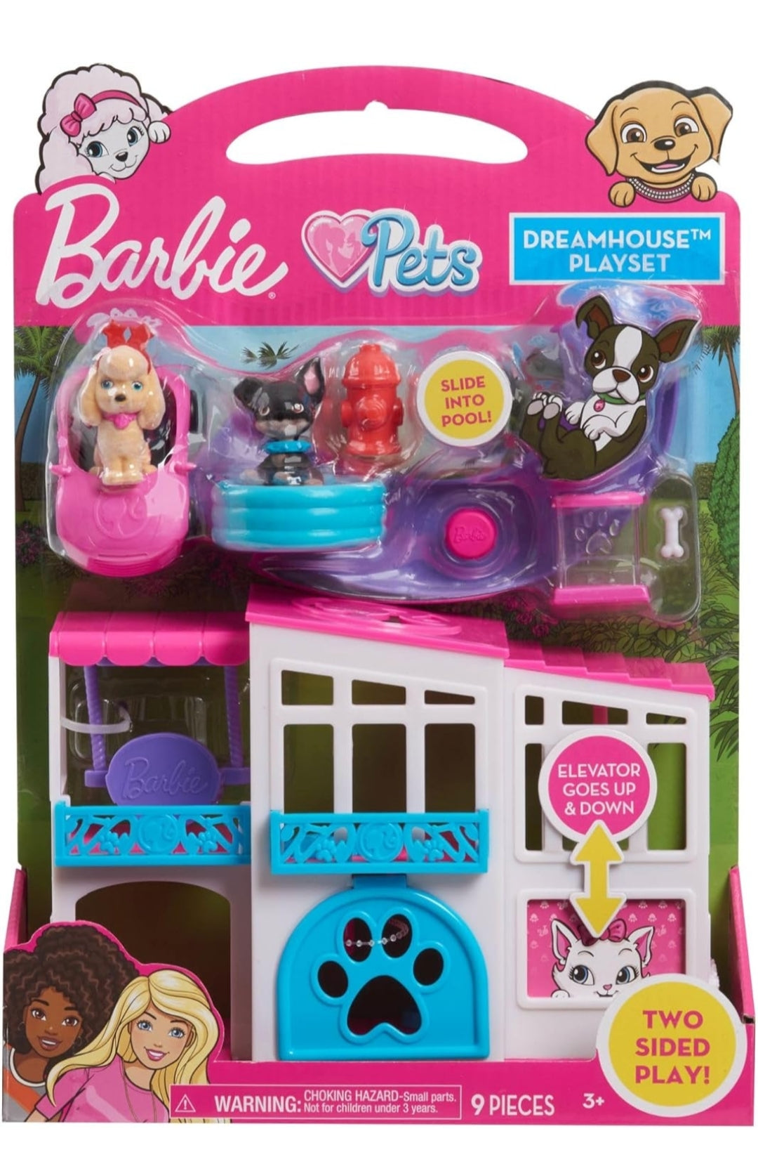 Barbie Pet Dreamhouse 2-Sided Playset, 10-pieces Include Pets and Accessories, 1-inch Pets, Kids Toys for Ages 3 Up by Just Play