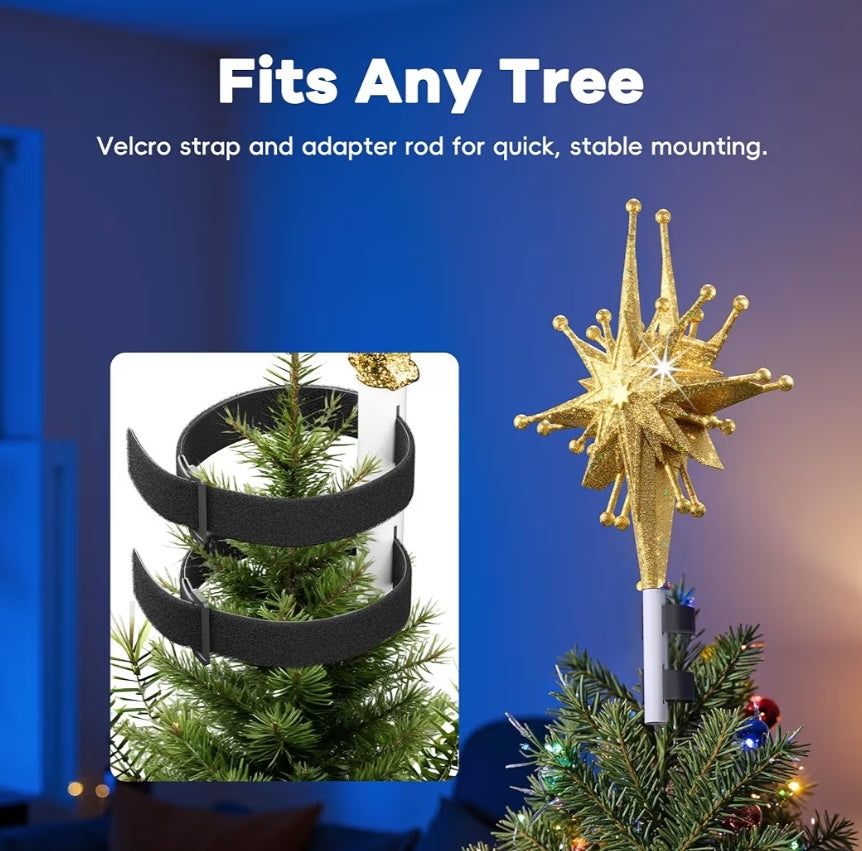 Christmas Tree Topper Projector Light w/ Rotating Bright LED & Wide Coverage, Universal Fit for Any Height Tree Decorations - (Starlight Gold)