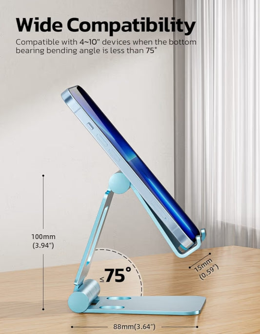 Dual Folding Fully Adjustable Foldable Phone Cradle Dock Compatible w/ iPhone 11-17 Pro Max Xs Xr X 8, Nintendo Switch, All Phones - (Blue)