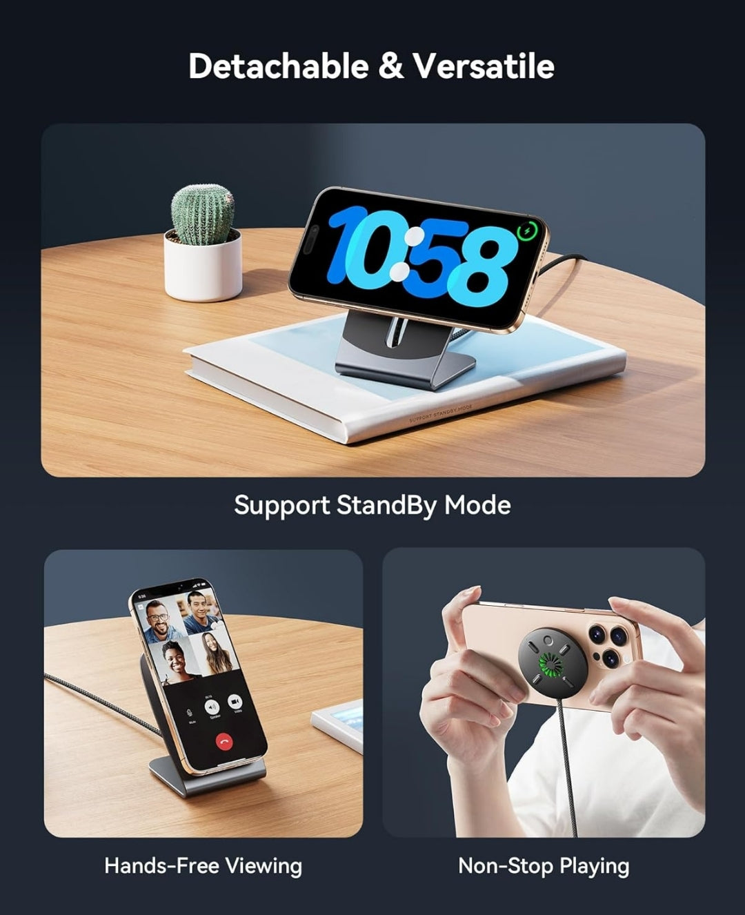 INIU Magnetic Wireless Charger Stand, Qi2 Certified 15W Mag-Safe Wireless Charging Pad with Cooling Fan, Fast Charging Pad for iPhone 16 15 14 13 12 Series AirPods 4 3 2 Pro (with Adapter)